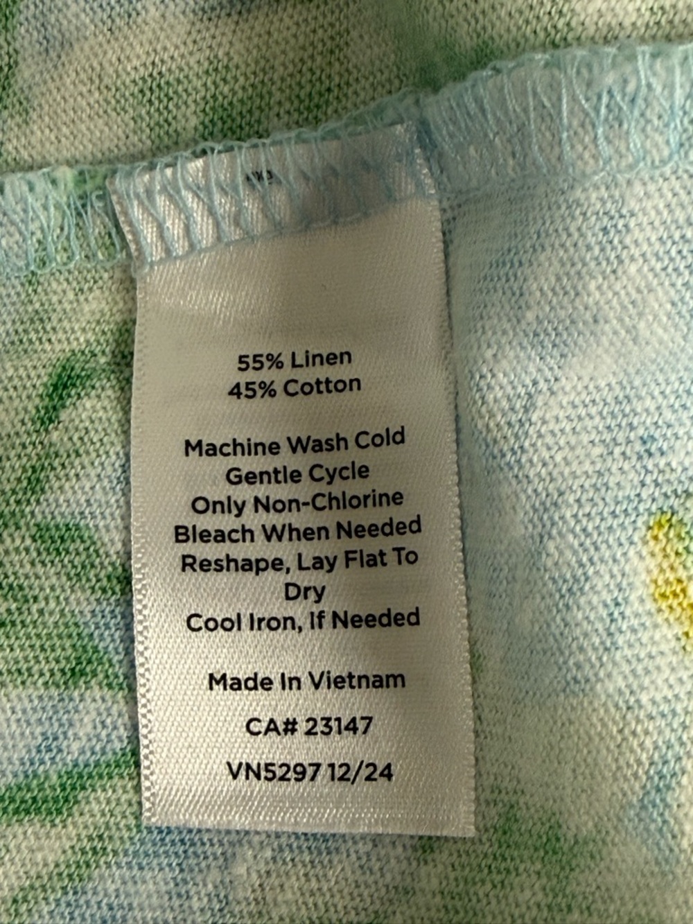Talbots Floral Linen Blend Top Blue Yellow Short Sleeve Summer Shirt L - Picture 8 of 9